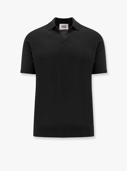 Alpha-Studio Cotton Crepe Polo Shirt Nero
