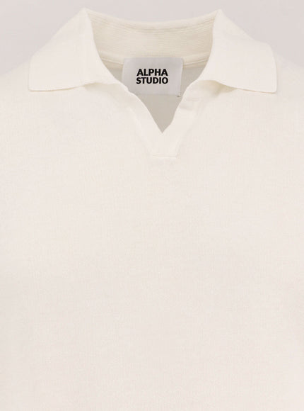 Alpha-Studio Cotton Crepe Polo Shirt