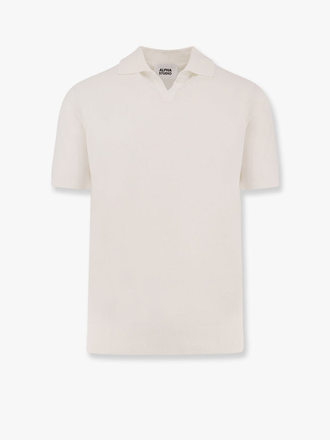 Alpha-Studio Cotton Crepe Polo Shirt Bianco