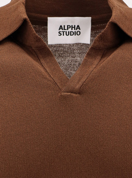 Alpha-Studio Cotton Crepe Polo Shirt