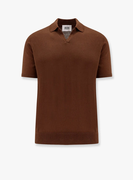 Alpha-Studio Cotton Crepe Polo Shirt Marrone