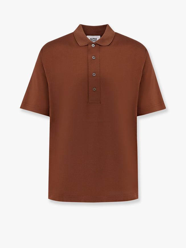 Alpha-Studio Cotton Jersey Polo Shirt Marrone