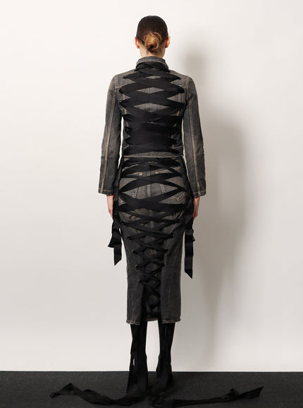 Balenciaga Denim Skirt With Laces Interwining