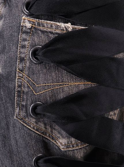 Balenciaga Denim Skirt With Laces Interwining