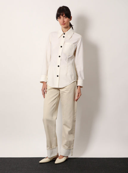 Bottega Veneta Traverl Light Wool Shirt With Maxi Pointed Collar