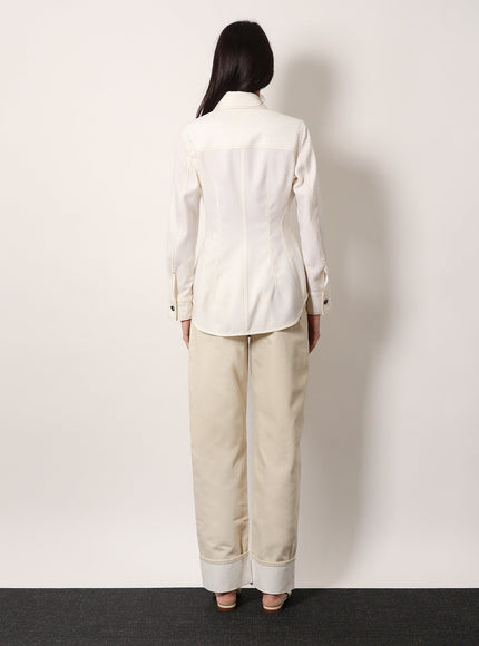 Bottega Veneta Traverl Light Wool Shirt With Maxi Pointed Collar