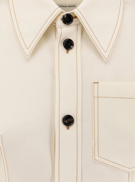Bottega Veneta Traverl Light Wool Shirt With Maxi Pointed Collar