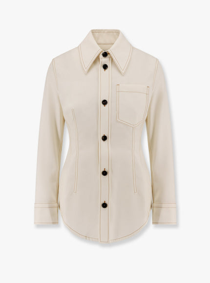 Bottega Veneta Traverl Light Wool Shirt With Maxi Pointed Collar Bianco