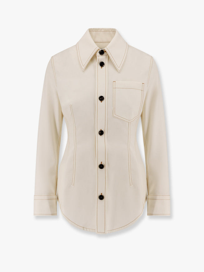 Bottega Veneta Traverl Light Wool Shirt With Maxi Pointed Collar Bianco