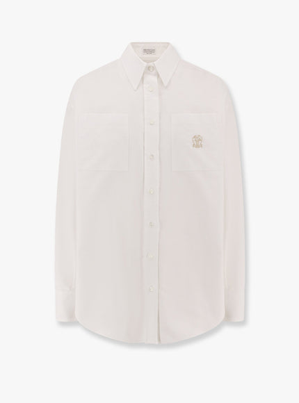 Brunello Cucinelli Cotton Shirt With Logo Embroidery Bianco