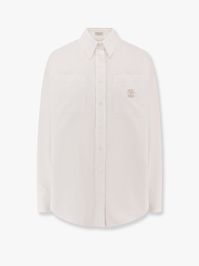 Brunello Cucinelli Cotton Shirt With Logo Embroidery Bianco