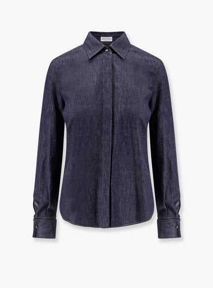 Brunello Cucinelli Denim Shirt With Contrasting Stitching Blu