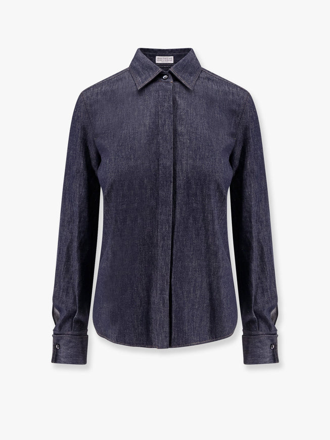 Brunello Cucinelli Denim Shirt With Contrasting Stitching Blu
