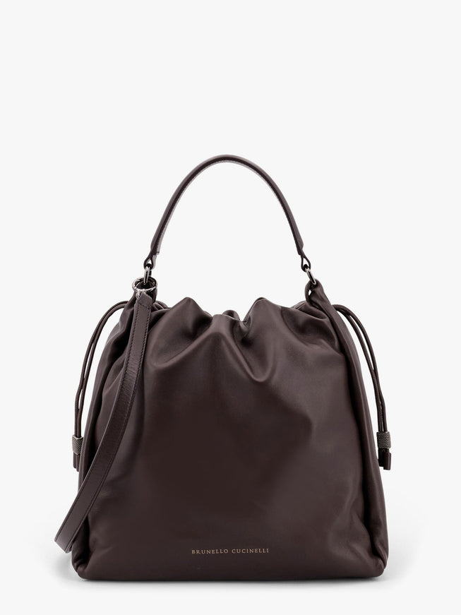 Brunello Cucinelli Bucket Mellow Leather Bucket Bag With Monili Detail Uni Testa Di Moro