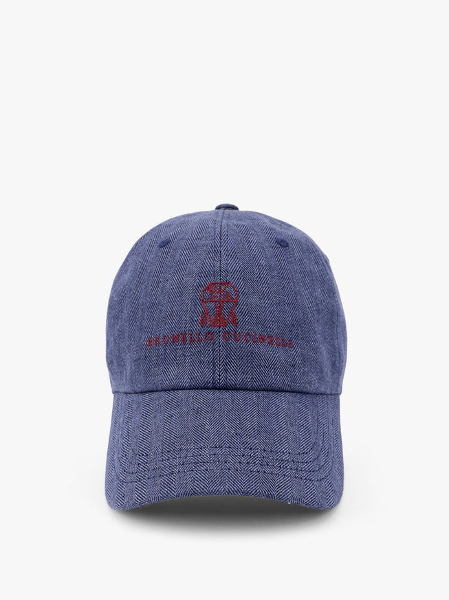 Brunello Cucinelli Linen Hat With Frontal Logo Blu