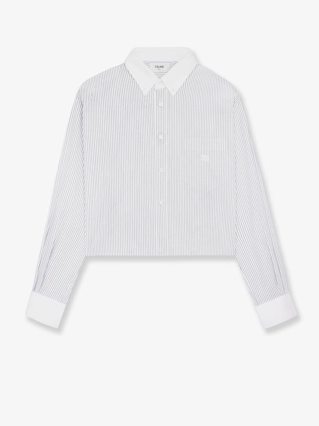 Celine Cropped Cotton Shirt With Striped Motif Blu