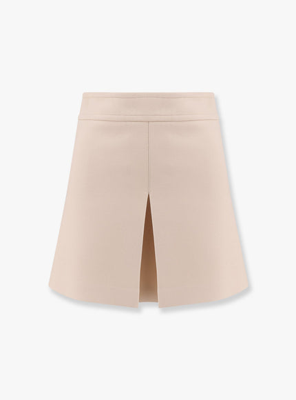 Celine Trapeze Mini Wool And Silk Skirt Beige