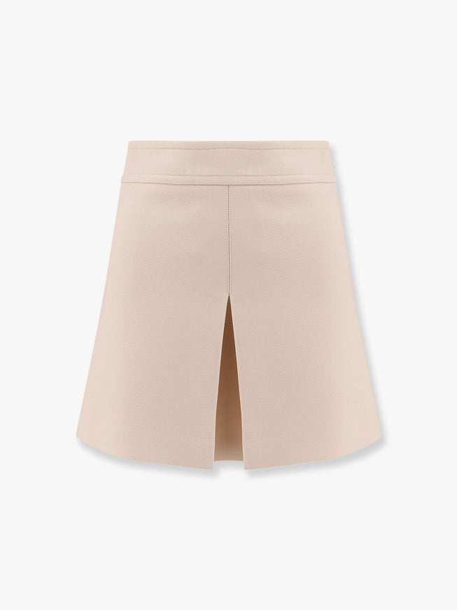 Celine Trapeze Mini Wool And Silk Skirt Beige