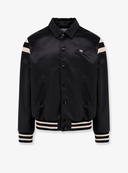 Celine Satin Bomber With Logo Embroidery Nero