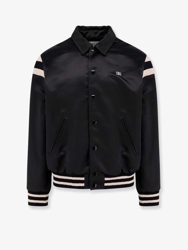 Celine Satin Bomber With Logo Embroidery Nero