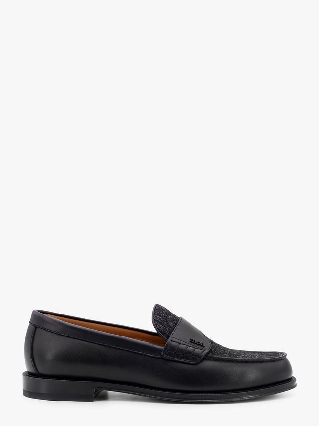 Dior Leather Loafer With Dior Oblique Canvas Motif Nero