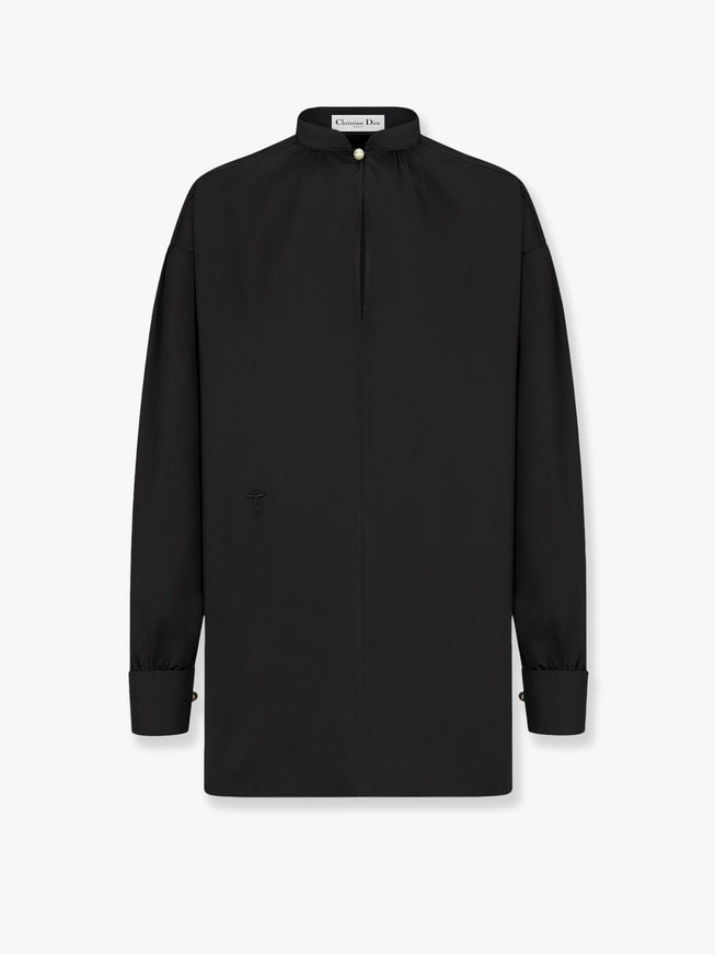 Dior Oversize Cotton Shirt With Iconic Bee And Monogram Embroidery Nero