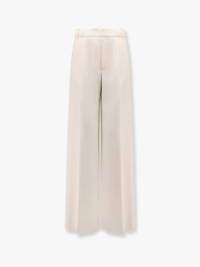 Dior Flared Virgin Wool And Silk Trousers Bianco