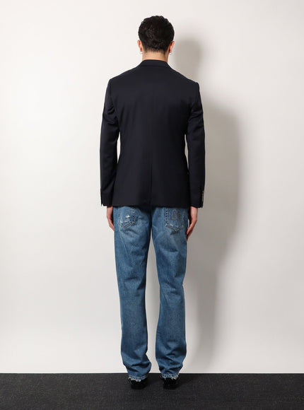 Dolce & Gabbana Stretch Virgin Wool Blazer With Frontal Logo Patch