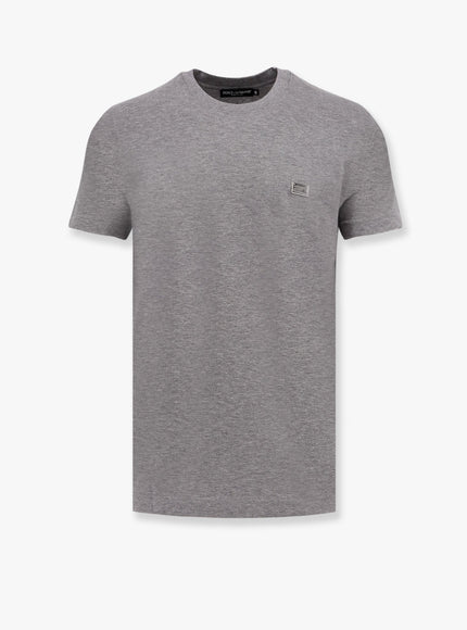 Dolce & Gabbana Cotton T-Shirt With Metal Logo Detail Grigio