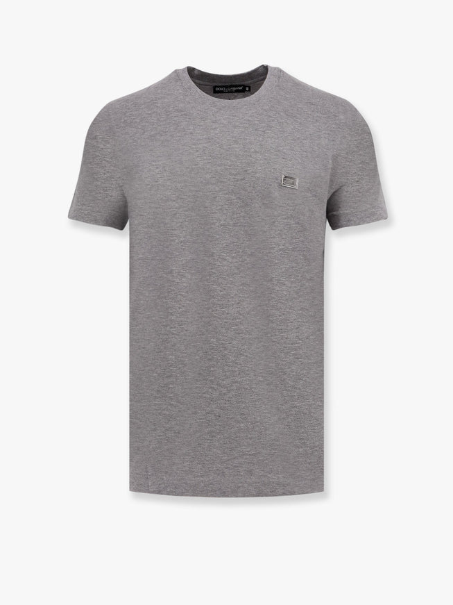 Dolce & Gabbana Cotton T-Shirt With Metal Logo Detail Grigio