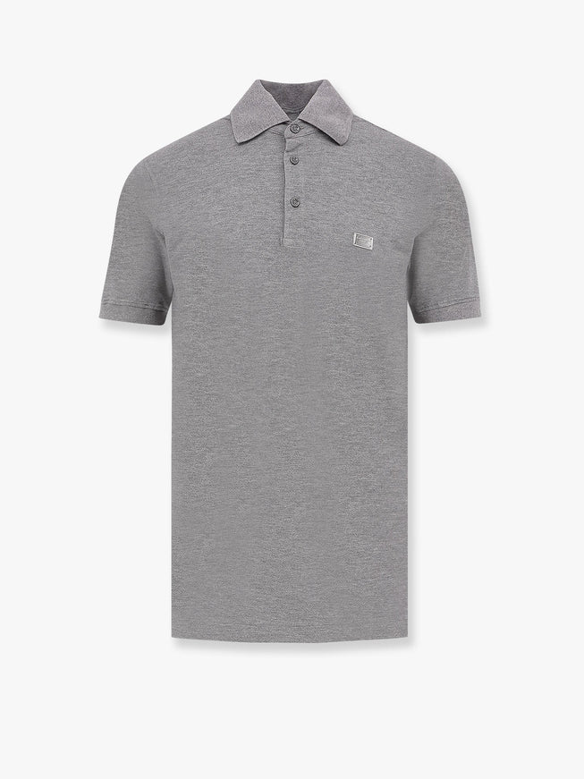 Dolce & Gabbana Cotton Polo Shirt With Dolce&Gabbana Milano Plate Grigio