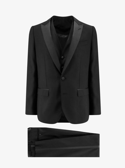 Dolce & Gabbana Virgin Wool Blend Tuxedo With Gilet And Satin Profiles Nero