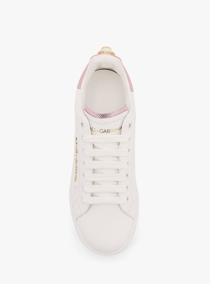 Dolce & Gabbana Portofino Leather Low-Top Sneakers With Lateral Lettering Logo