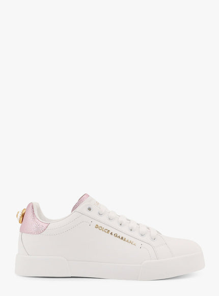 Dolce & Gabbana Portofino Leather Low-Top Sneakers With Lateral Lettering Logo Bianco