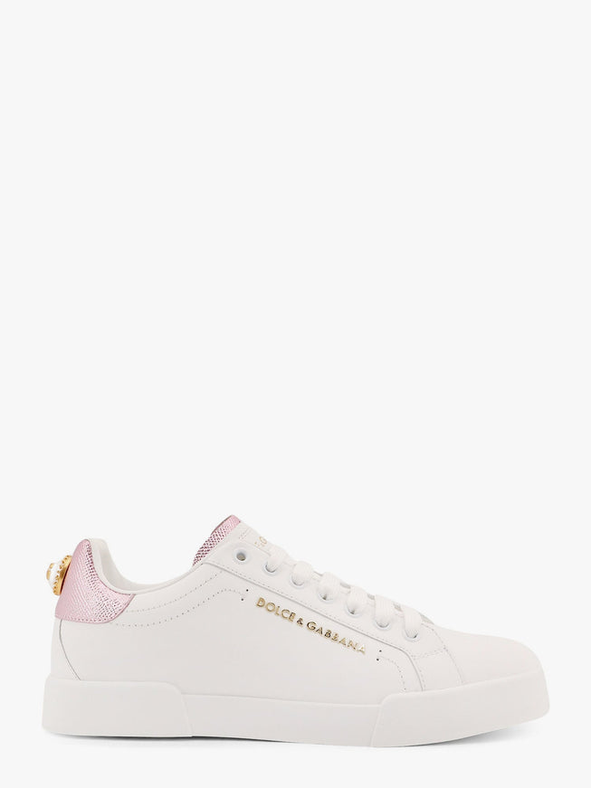 Dolce & Gabbana Portofino Leather Low-Top Sneakers With Lateral Lettering Logo Bianco