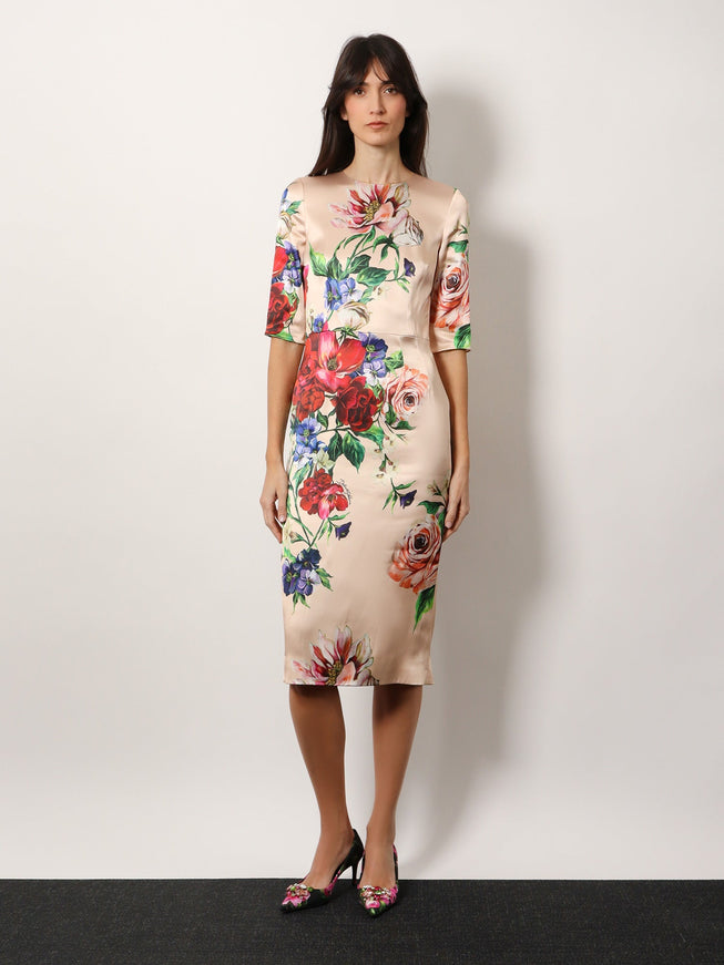 Dolce & Gabbana Satin Dress With Iconic Floral Print