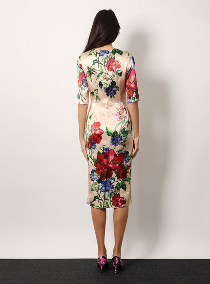 Dolce & Gabbana Satin Dress With Iconic Floral Print