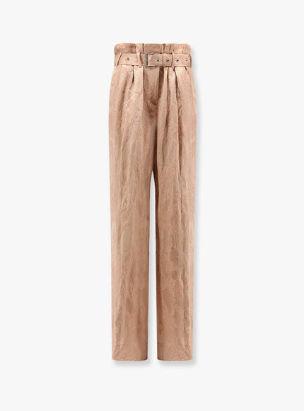 Dries Van Noten Damasked Linen And Viscose Trouser With Belt Rosa