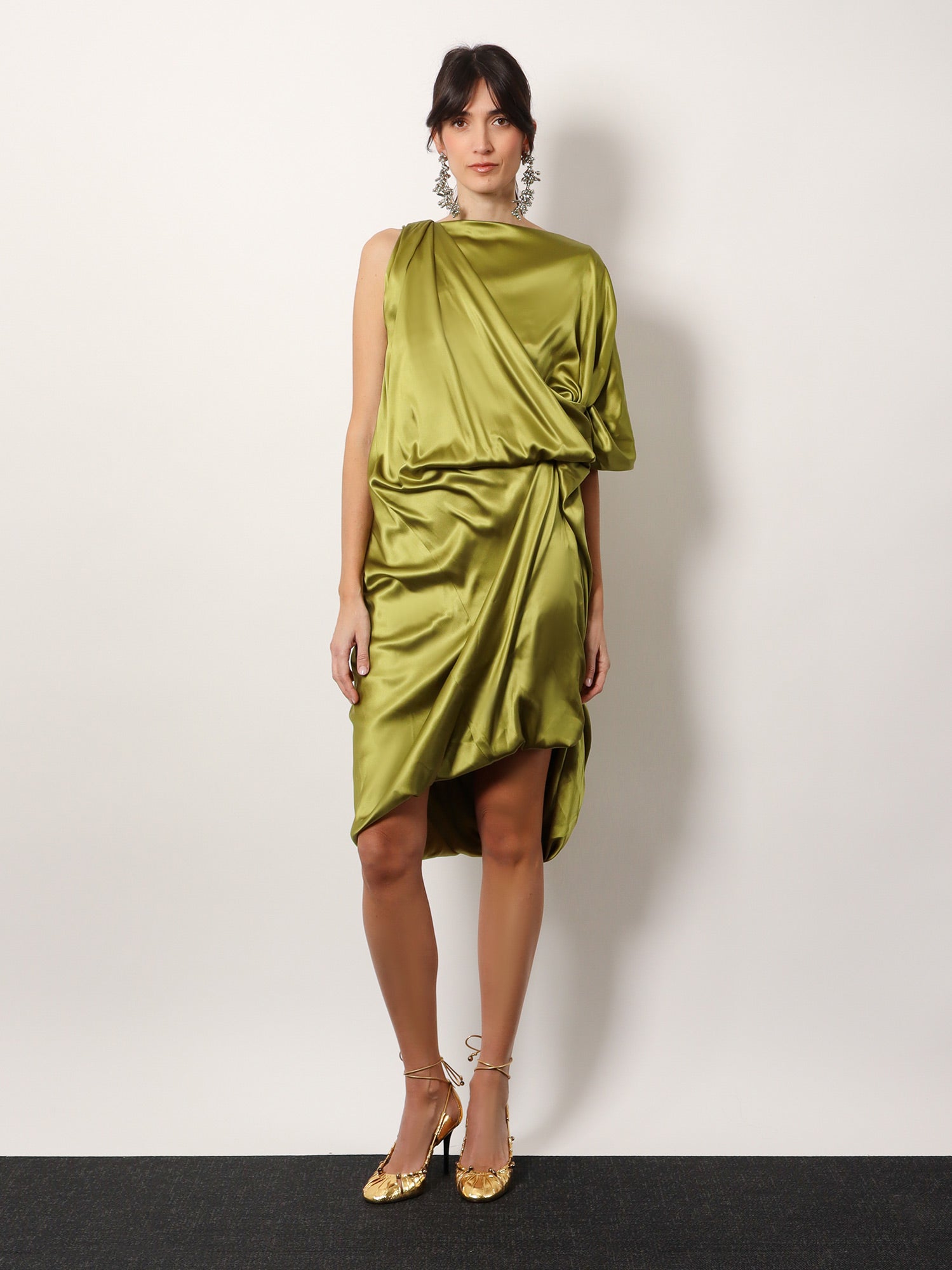 dries van noten one shoulder dress Dries Van Noten Damari One-Shoulder Pleated Dress