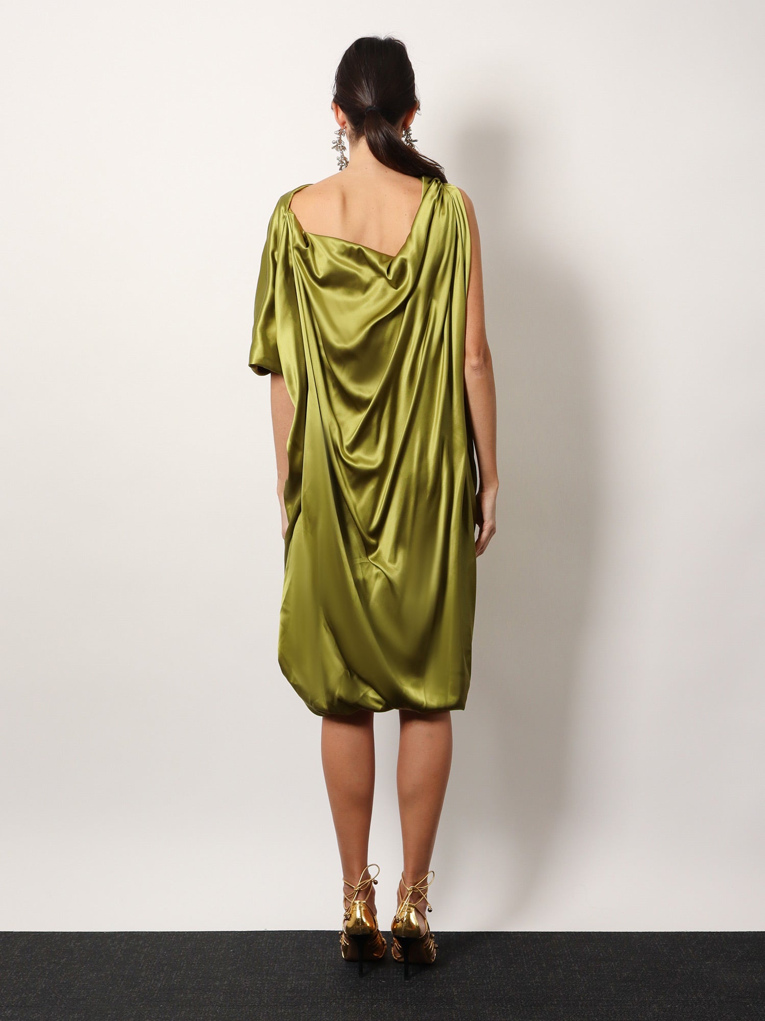 Dries Van Noten Dalant Silk Dress With Lateral Knot 36 / Verde Dries Van Noten Dalant Silk Dress With Lateral Knot 36 / Verde