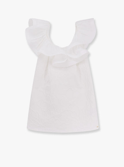 Elisabetta Franchi Floral Jacquard Mini Dress With Ruches Bianco