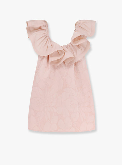 Elisabetta Franchi Floral Jacquard Mini Dress With Ruches Rosa