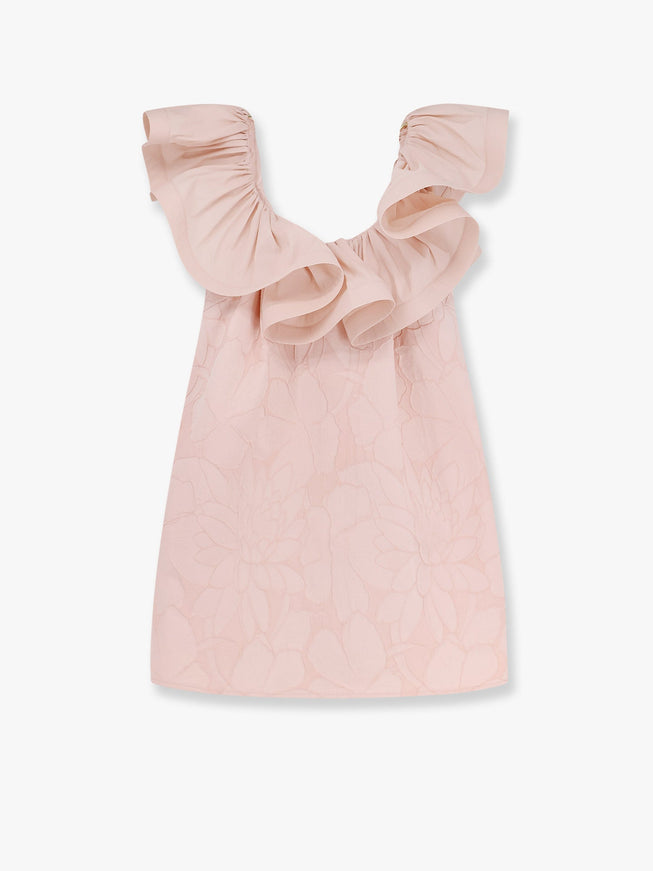 Elisabetta Franchi Floral Jacquard Mini Dress With Ruches Rosa