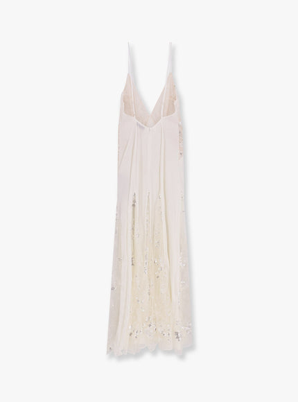 Elisabetta Franchi Red Carpet Dress In Silk Georgette Fabric And Embroidered Lace