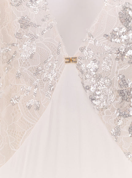 Elisabetta Franchi Red Carpet Dress In Silk Georgette Fabric And Embroidered Lace