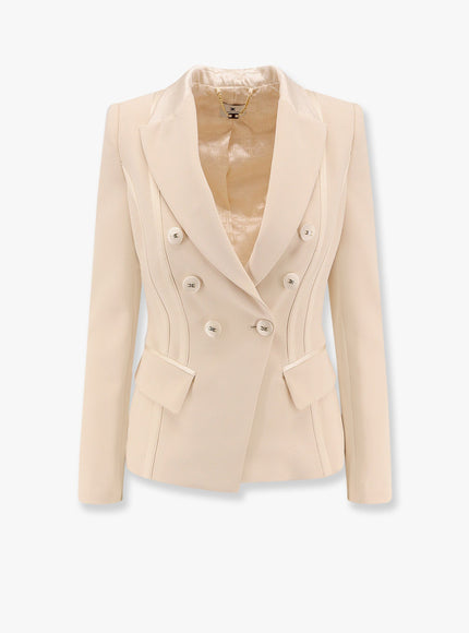Elisabetta Franchi Essentials Blazer With Shoulder Pads And Covered Buttons Beige