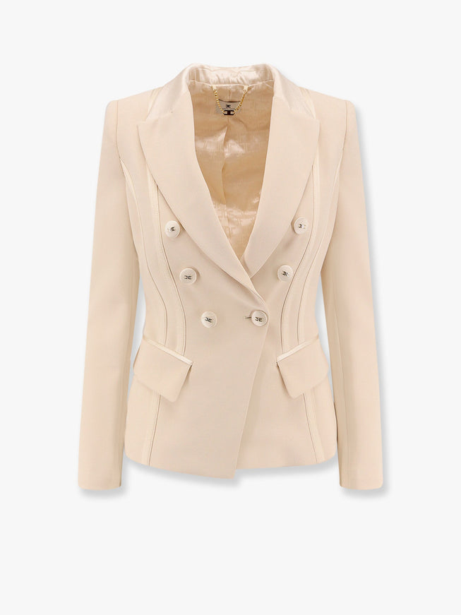 Elisabetta Franchi Essentials Blazer With Shoulder Pads And Covered Buttons Beige