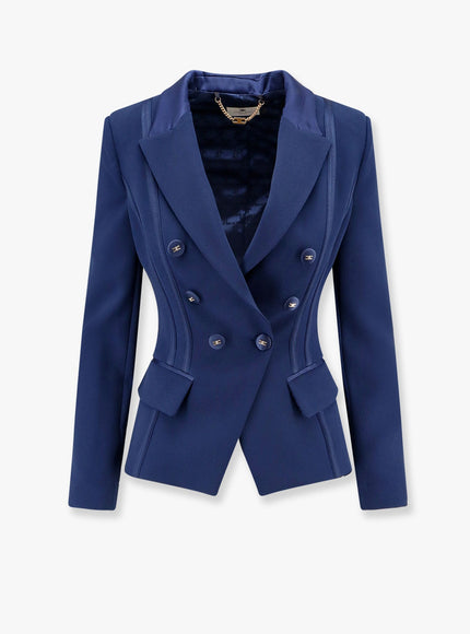 Elisabetta Franchi Essentials Blazer With Shoulder Pads And Covered Buttons Blu