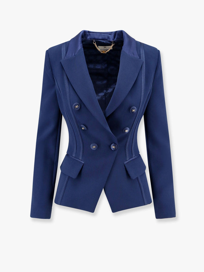 Elisabetta Franchi Essentials Blazer With Shoulder Pads And Covered Buttons Blu