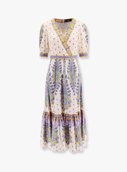 Etro Flounced Cotton Dress Beige